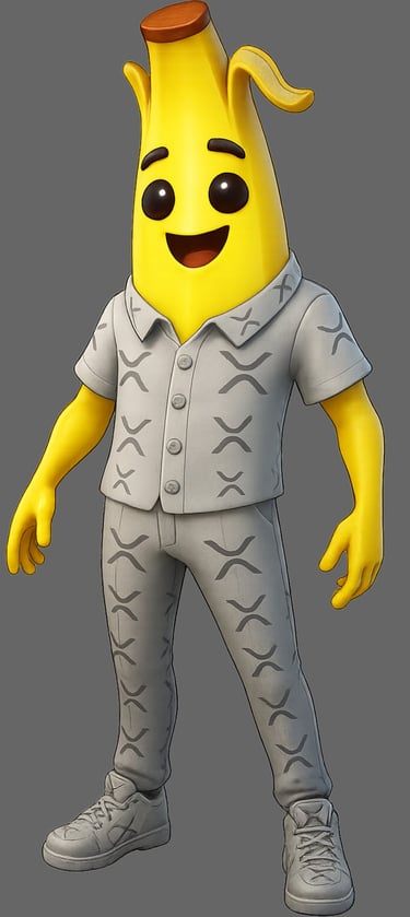 a cartoon banana banana character in a gray shirt