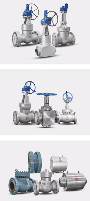 Industrial gate and globe valves for oil and gas pipelines featuring handwheel actuators and flanged ends.