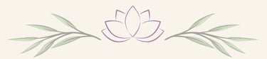 Elegant purple lotus flower outline flanked by green willow leaf branches on a cream background.