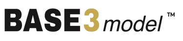 Official Base 3 Model logo featuring black and gold typography on a dark background.
