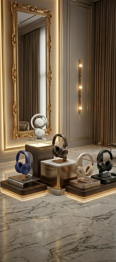 Toutes les couleurs du casque Bose Quietcomfort Ultra de 2ème génération présenté sur un piédestal