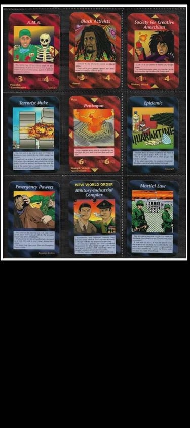 Algumas cartas do jogo de cartas illuminati 1995 que previu o atentado 11/09 nos EUA (Foto e Texto)