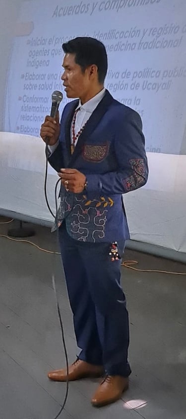 Roger Bardales given a speech hosting the first regional meeting on traditional amazonian medicine