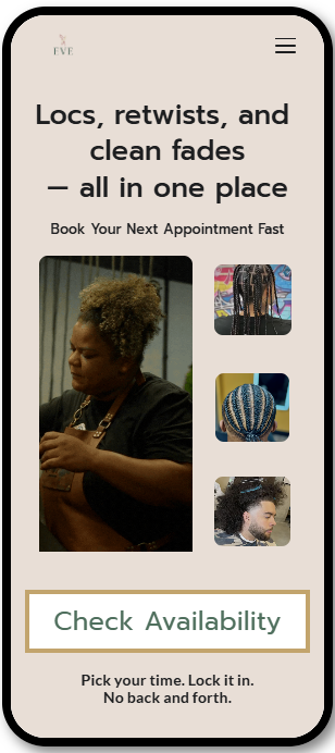Locs, retwists, and clean fades — all in one place. QuickPage Demo