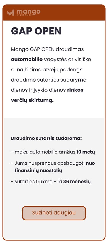 GAP OPEN draudimas - Jūsų eksploatuojamam automobiliui