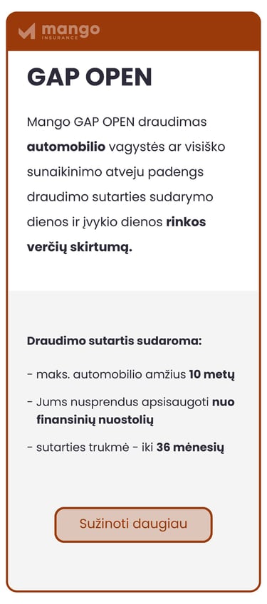 GAP OPEN draudimas - Jūsų eksploatuojamam automobiliui