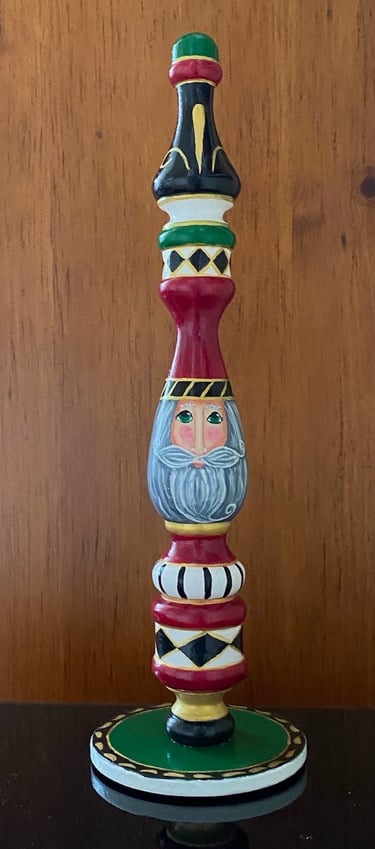 Santa acrylic painting on a spindle