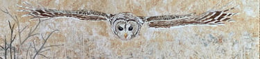 fabric collage of barred owl
