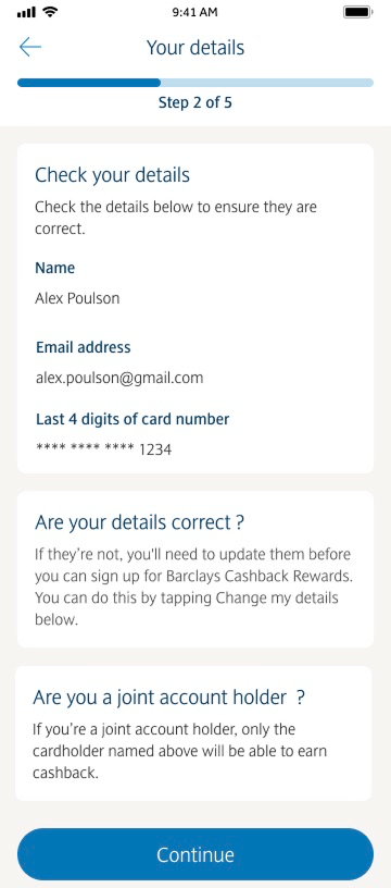 Step 2 replays the customers details so they can update if needed.