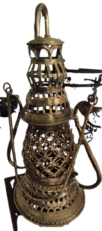 "Vintage brass hanging lamp–boho ethnic decor–lighting piece-for export compliance"