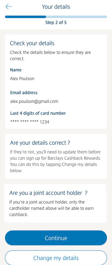 Step 2 replays the customers details so they can update if needed.