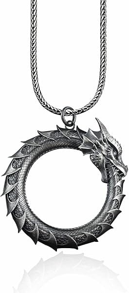 Ouroboros Eating Its Own Tail Mens Dragon Necklace