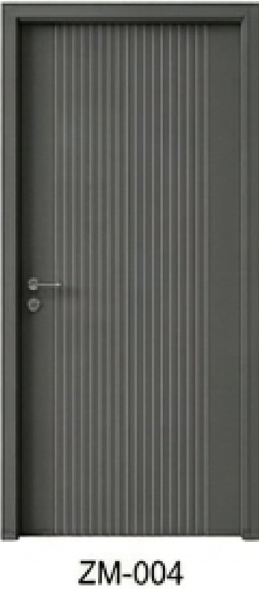 Modern charcoal grey interior door with vertical fluted texture and silver lever handle.