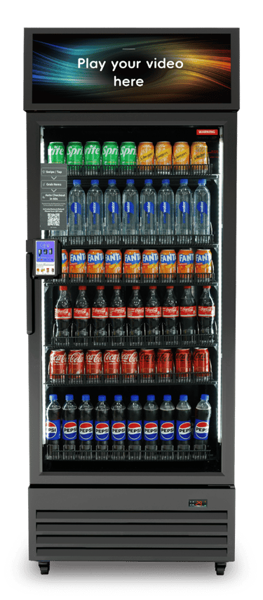 a display case with a variety of drinks