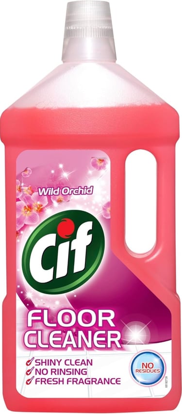 a pink and white floor cleaner with a pink liquid bottle