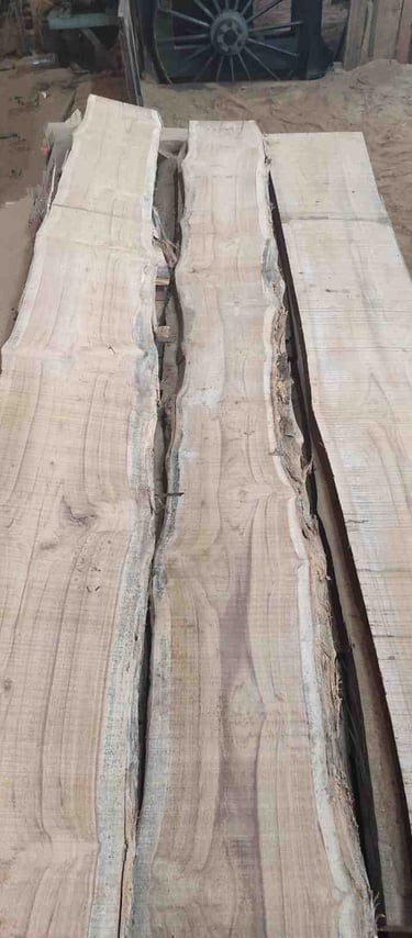 “Close-up of raw teak wood grain texture with visible natural patterns and unfinished surface”