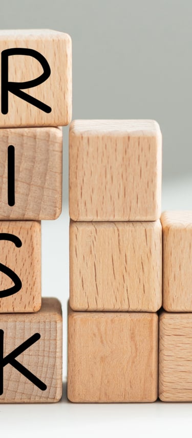 Game cube letters spell the work risk. Graphic supports the company-specific risk in valuations.