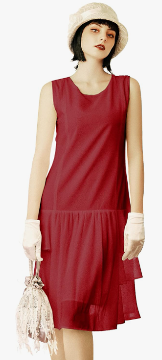 BABEYOND 1920s Inspired Chiffon Dress - Flapper Dress Low-Waist Multi-Layered Dress Sleeveless Party