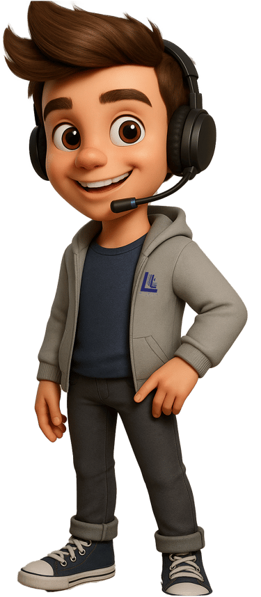 a cartoon character with headphones and a microphone