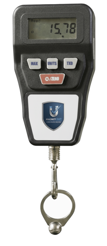 NIST traceable digital scale used for food-grade magnet pull testing