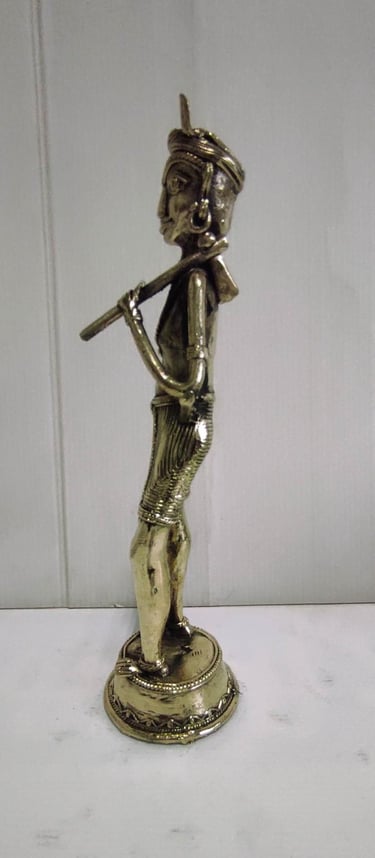 "Tribal farmer brass art with shoulder plough – left side view–handmade sculpture-for foreign trade"