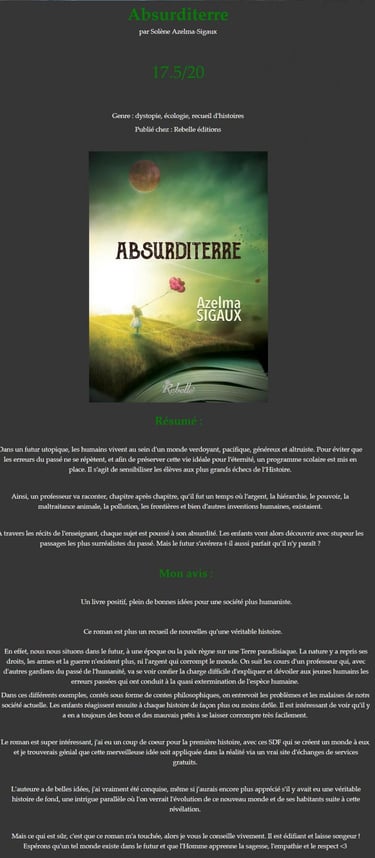 chronique cocomilady livre absurditerre azelma sigaux