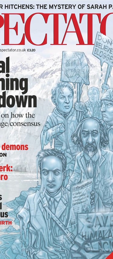 Cover artwork for Spectator magazine of politicians in the shape of an iceberg.