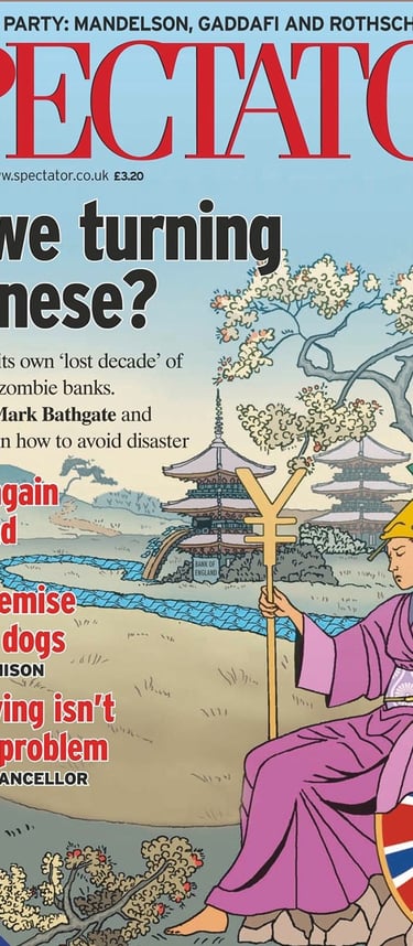 Art for the cover of The Spectator magazine showing a woman in Japanese dress in a Japanese setting.