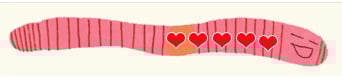 Image of a worm with 5 hearts
