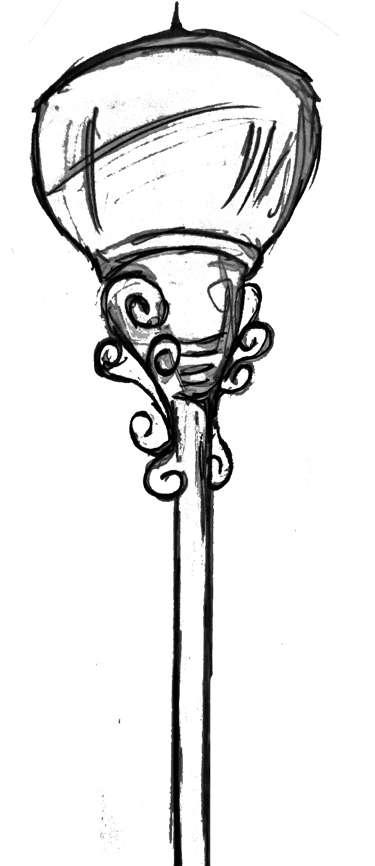 Ilustração de um poste de iluminação pública com uma luminária esférica na parte superior do objeto.