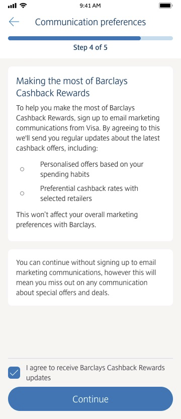 Step 4 is agreeing to Marketing communications.