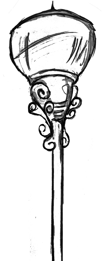 Ilustração de um poste de iluminação pública com uma luminária esférica na parte superior do objeto.