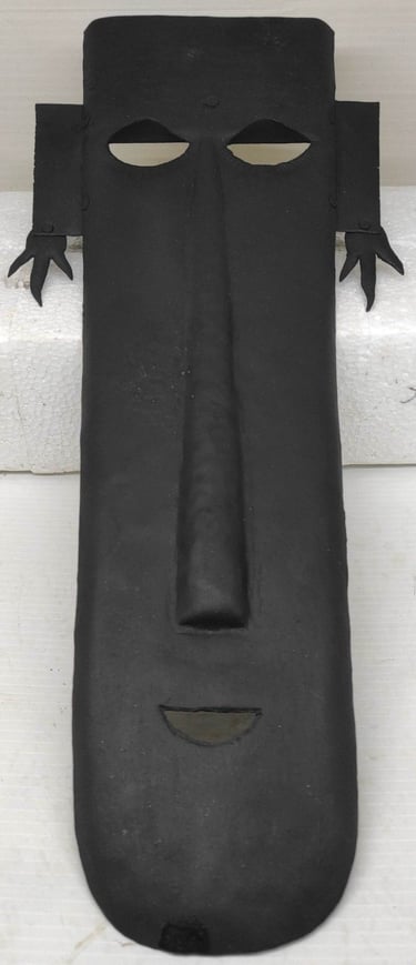 "Rustic iron wall mask–Bastar tribal expression in metal craft-demand in export market"