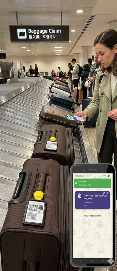 Scan eBt to identify the right bag on carousel.  A green pop up on mobile screen indicates the right bag.