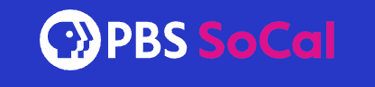 PBS SoCal logo with PBS icon and text in white and pink on a blue background.