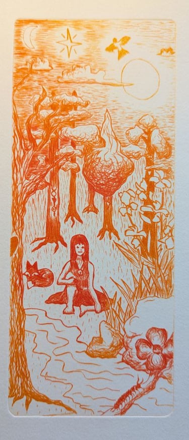 1ère mère orange renard mille-pattes gravure rhénalon