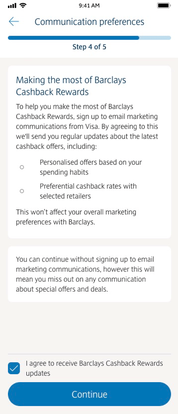 Step 4 is agreeing to Marketing communications.