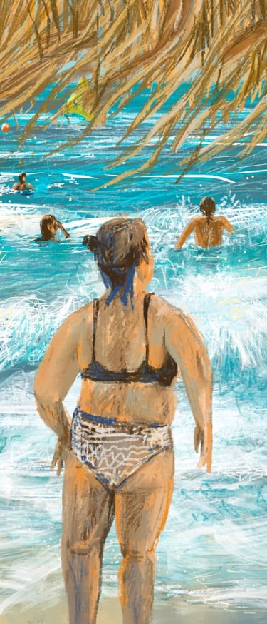 beach view with woman - digital postcard