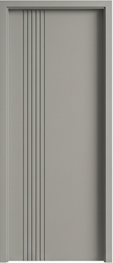 Modern light grey interior door featuring minimalist vertical grooved lines.