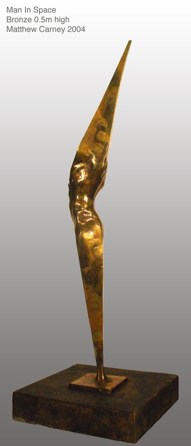 a sculpture of a mans torso inside an abstract shape