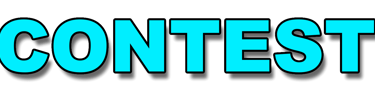 Bold bright blue CONTEST text banner with a black outline and drop shadow.