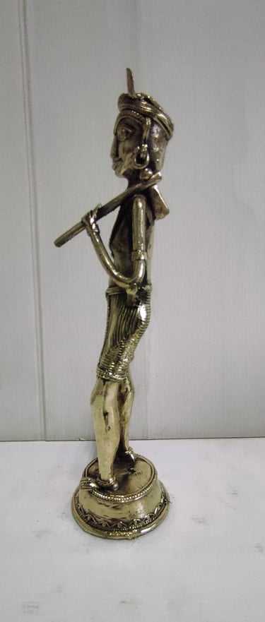 "Tribal farmer brass art with shoulder plough – left side view–handmade sculpture-for foreign trade"