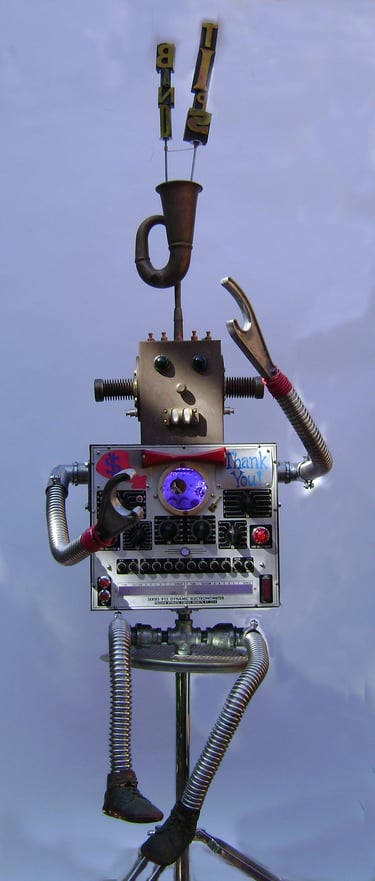 Assemblage robot named Little Rootie Tootie by artist Tal Avitzur.