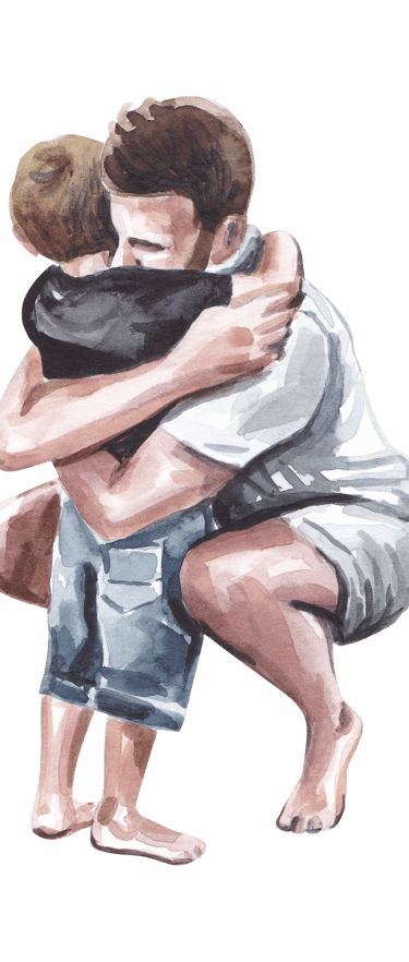 père qui enlace son fils