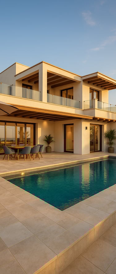 Fachada principal de villas terrazas de la exótica