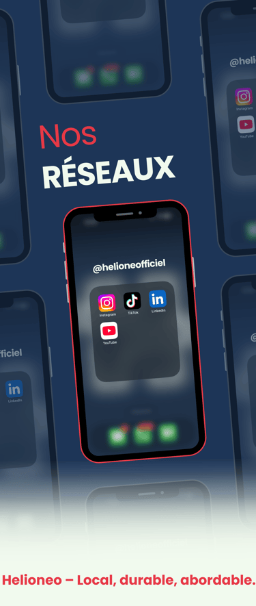 écran téléphone avec les réseaux sociaux de Hélioneo