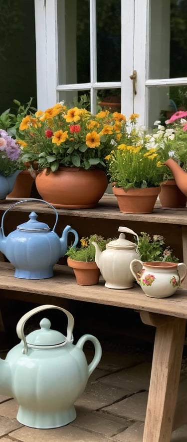 Vintage Teapot Vase Decoration, Flower Centrepiece, For Birthday or Garden Party, Baby Shower, Weddi