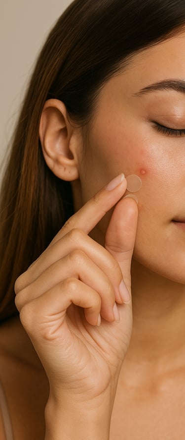 a young woman using the best pimple patches on her acne