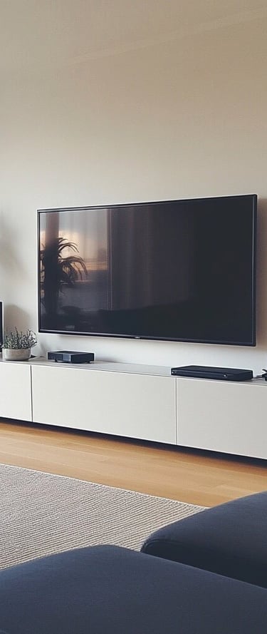 tv hanging in living room