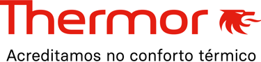 Red Thermor logo with dragon icon and Portuguese slogan for thermal comfort and heating solutions.